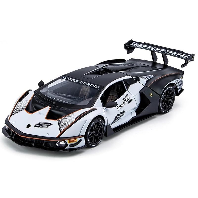 Image of Play Boy 1:24 Lambo SCV12 Model Diecast Metal Alloy Pullback Toy Vehicle with Openable Doors Light and Music Car for Kids (Multicolor)
