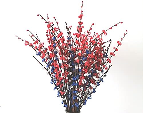 VioletEverGarden 10 PCS Artificial Flower Stems,Patriotic Flower Picks Red White Blue Faux Flowers for 4th of July Independence Day Decor-30” Tall