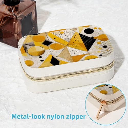 Boîte à bijoux double couche pour bagues et colliers jaune à motifs géométriques - 7