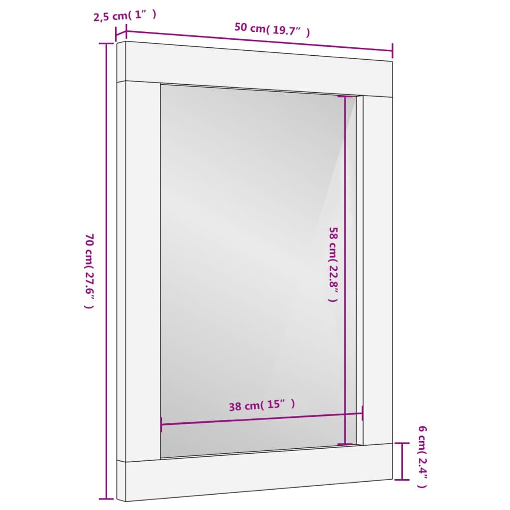 Badspiegel Schwarz 50x70x2,5 cm aus massivem Mangoholz mit Glas, Wandmontage für Flur, Bad und Schminktisch, klarer Spiegel für Kosmetik und Rasur