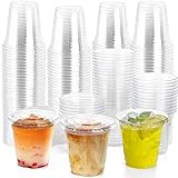 Lawei 200 Sets Clear Plastic Cups with Lids, 10 Oz Reusable Cold Drinking Cups, Plastic Party Cups with Straw Slot Lids for Beverage, Iced Coffee, Smoothie, Milkshake and to-GO Drinkings