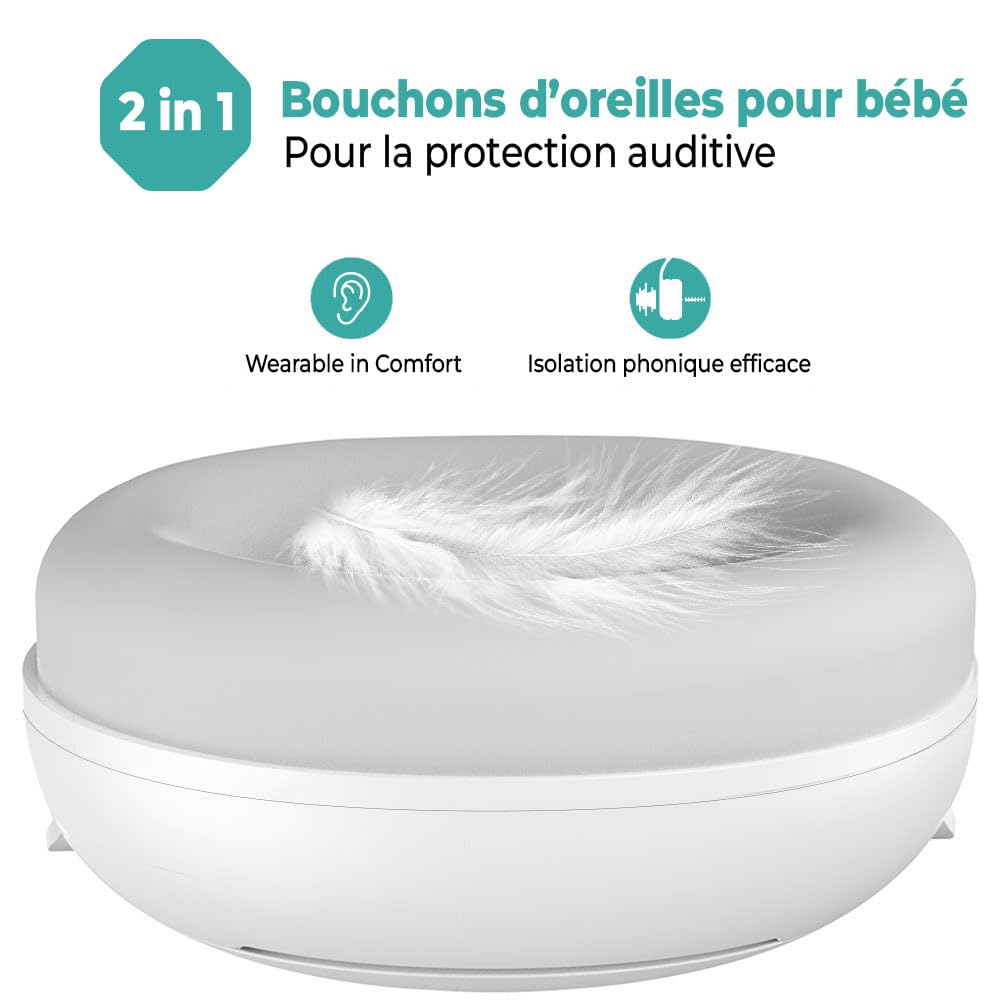 Casque Anti Bruit Bébé 2-en-1 avec Étui de Transport, Protection Auditive pour Bébés, Casque Avion Bébés et Enfants jusqu'à 4 ans, Parfait pour Sommeil, Voyages et Festivals, Certifié CE