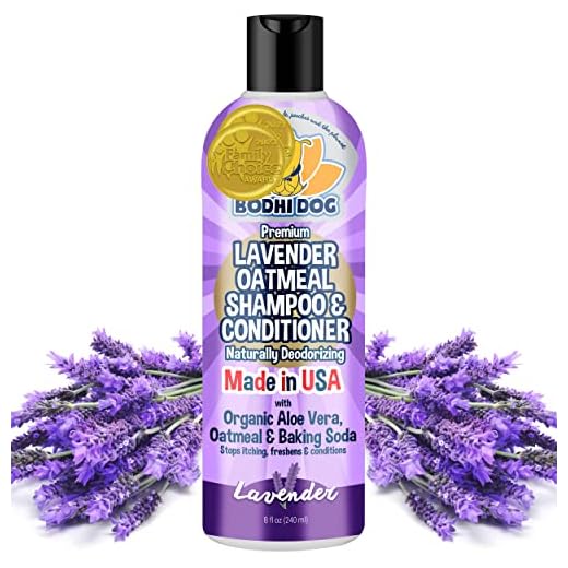 Bodhi Dog Organic Lavender Oatmeal Dog Shampoo and Conditioner | Hypoallergenic Conditioning Deodorizing Formula for Dogs Cats & Pets | Treatment Wash Soothes Dry Itchy Skin Allergy Relief (8 Fl Oz)