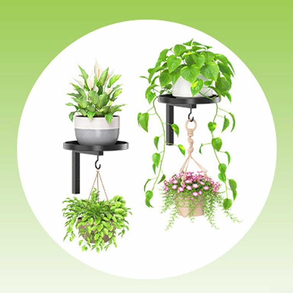 Colgador de pared para plantas, paquete de 2 soportes para macetas para interiores y exteriores, jardín, resistente, resistente al agua, diseño de borde elevado, instalación de decoración moderna