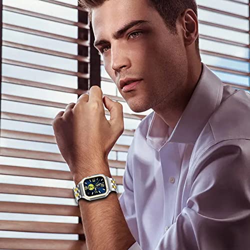 Image of SUPLINK Stainless Steel Bands with Case Compatible with Apple Watch 10 Band /Apple Watch 11 Band 46mm, Metal Rugged Protective Bumper for iWatch Band Men, Silver and Gold