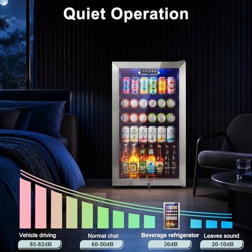 Image of 20 Inch Beverage Refrigerator - 145 Can Small Beverage Fridge for Home Office Bar, 3.4 Cu.Ft Drink Cooler for Soda Beer with Reversible Door, Digital Temperature Control