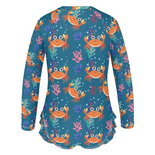 Cute Crab Girls Long Sleeve Rashguard Swimsuit UV Protection One-Piece Swimwear Bathing Suit B04040723