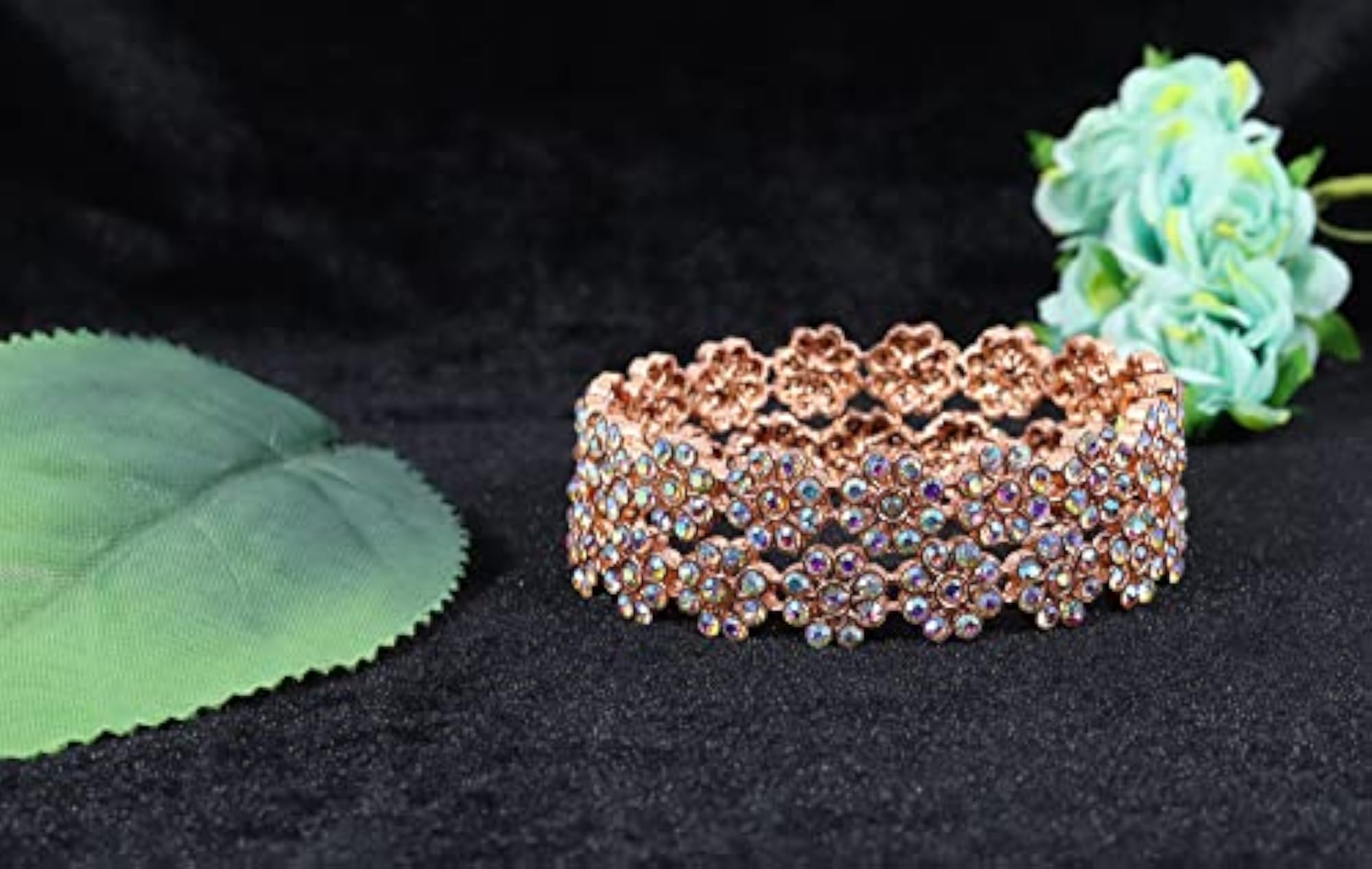 Zircon Gemstone Alloy Kada Set with Flower Pattern Glossy Finish