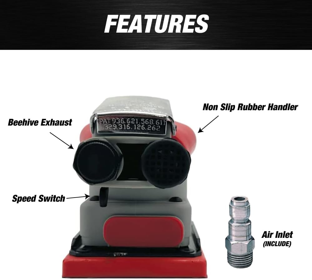 MAXX PROS 3 x 4 Square Orbital Sander Pneumatic/PSA/Vinyl sanding machine - 75 x 100mm Orbital Sander, Sanding/Grinding/Polishing Professional for Car Waxing, Auto Body Work, Woodworking, Car Polisher