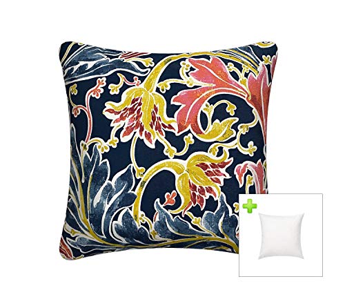FBTS Prime Outdoor Decorative Pillows with Insert Navy Paisley Patio Accent Throw Pillows 18x18 Inch Square Toss Pillows for Couch Bed Sofa Patio Furniture