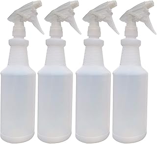 EZPRO USA Empty Spray Bottle Plastic, Upside Down 360, Sprayer for Cleaning Solutions, Bleach/Vinegar/BBQ/Rubbing Alcohol, Squirt Bottles with Measurements, 4 Pack
