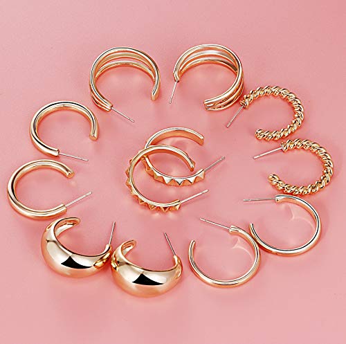 6 Pairs Small Gold Hoop Earrings For Women Pack - Small Hoop Earrings Set - Womens Earrings -Gold Earrings For Women - Thick Gold Earring Set-Chunky Hoops - Wide Hoop Earrings For Teen Girls #TOP5