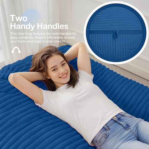 Image of 4FT Bean Bag Chair 4'Big Bean Bag Chairs with Adults, Large Beanbag Chair | Bean bag Lounger with Machine Washable Cover Corded Plush Fabric, Comfy Chairs for Living Room Bedroom Dorm, Blue