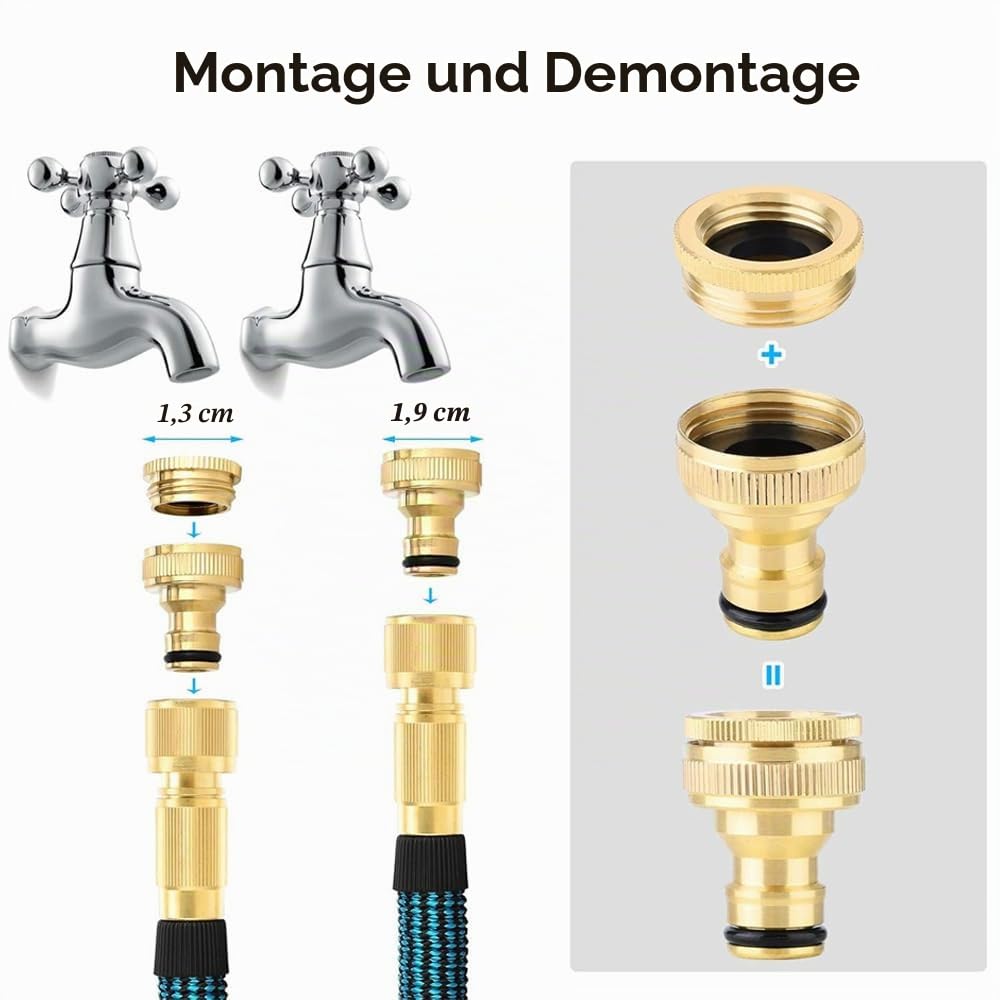 Dehnbarer Gartenschlauch, Wasserschlauch mit extra starkem Gewebe, mit 10-Sprühdüse, auslaufsicherer, leichter Dehnschlauch zum Bewässern und Waschen (60 m)