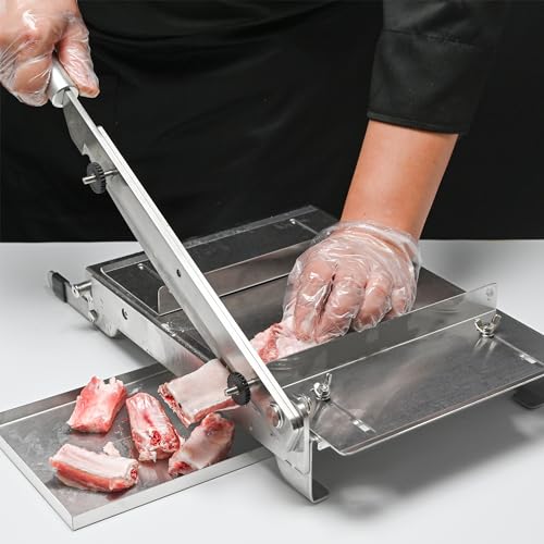Stainless Steel Bone Cutter Machine Manual Ribs Meat Chopper Food Slicer for Whole Chicken Rib Spine, 47.5x28.5x10cm