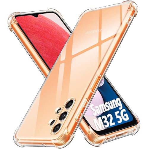 Image of Lustree Back Cover Transparent Case Compatible with Samsung Galaxy M32 5G | Clear + TPU Case with 4 Corner Air Cushion Protection & Camera Protection | Slim& Stylus Cover