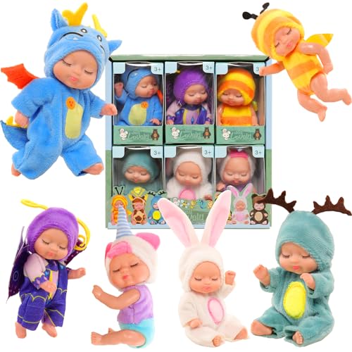 Festfun 6 Pcs Mini Poupée Bébé Silicone Jouet Figurines Petite Poupée Réaliste de 3.5 Pouces avec des Vêtement d'animaux Poupon Bébé Maniature Ornement Amusant Cadeau pour Les Enfants Festfun 6 Pcs Mini Poupée Bébé Silicone Jouet Figurines Petite Poupée Réaliste de 3.5 Pouces avec des Vêtement d'animaux Poupon Bébé Maniature Ornement Amusant Cadeau pour Les Enfants