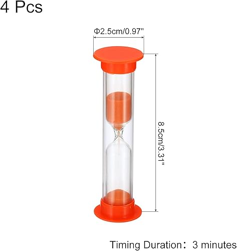 Miniatura 7 de PATIKIL Temporizador de arena de 3 minutos, 4 piezas de reloj de arena pequeño con cubierta de plástico, vidrio de arena de cuenta regresiva para