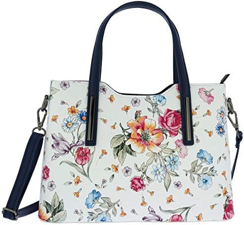 Fioretta Italian Genuine Leather Flower Pattern Top Dual Handles Tote Shoulder Crossbody Handbag For Women