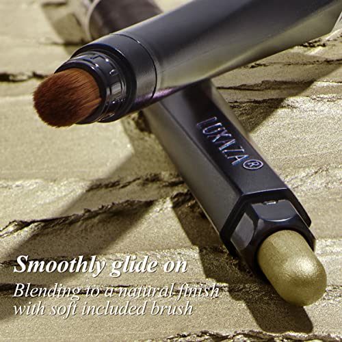 Luxaza Cream Single Eyeshadow Stick With Blending Brush, Hypoallergenic Eye Shadow Stick Makeup, Pro Waterproof & Long Lasting Eye Brightener Stick,Eyeshadow Pencil Crayon Shimmer #101 #TOP2