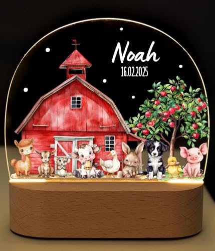 Bärenfreunde® - Personalisiertes Nachtlicht für Babys - Individuelle Nachttischlampe für Kinder - Personalisierte Geschenke Kinder - Babygeschenk - Geschenk zur Geburt (Bauernhof Tiere)