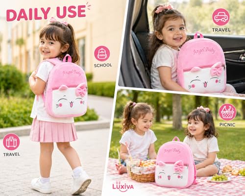 Image of Cartoon Plush Kids School Bag 2-6 Years | Soft Toy Backpack for Boys & Girls | Toddler Nursery Preschool Bag | Lightweight Adjustable Straps