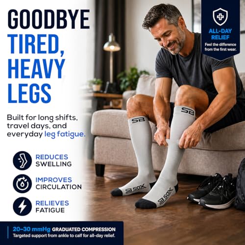 Image of SB SOX Compression Socks for Men & Women (20-30mmHg) - Best Compression Socks for Flying, Medical, Sports, Wide Calf Fit, and Daily Wear