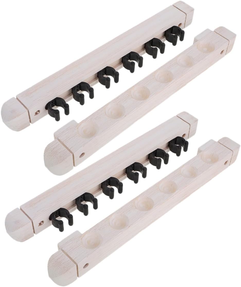 TOYANDONA 2 Pairs 6-hole Solid Wood Billiard Cue Racks Wall Mounted Pool Stick Holder for Cue Storage and Organization, White Finish, Suitable for Home and Game Room Use