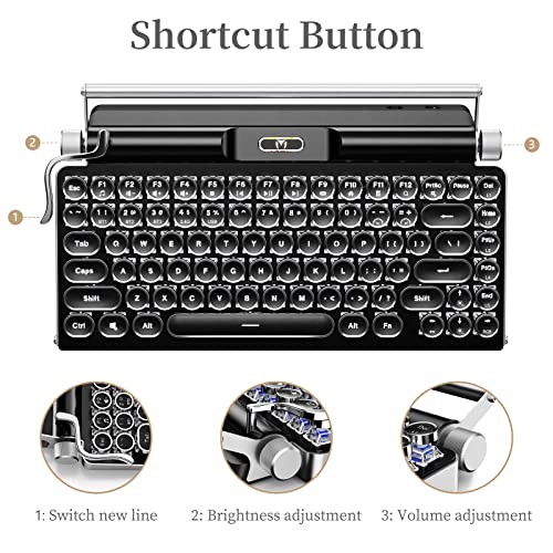Typewriter Mechanical Keyboard,Rgb Backlit,2.4G/Bt5.0/Wired Retro Vintage Keyboard,83 Keys Clicky Blue Switch Punk Round Keycaps,Muti-Device Keyboard With Cradle For Mac Os/Ios/Windows/Android #TOP4