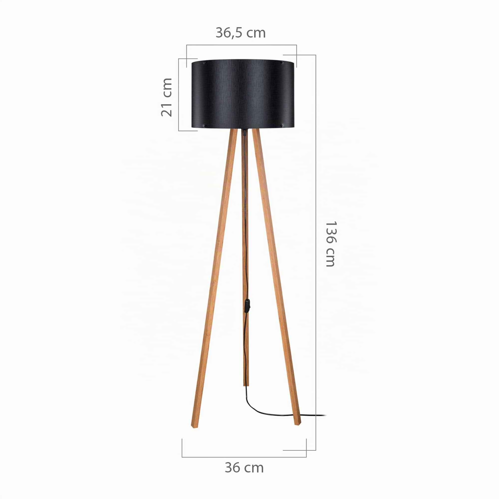 lux.pro Stehlampe Keynes 1 x E27 Stehleuchte für Wohnzimmer Dreibein Holz Standleuchte Bambus-Optik Schwarz
