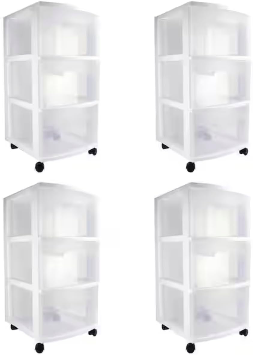 Set of 4 3-Drawer Wheeled Plastic Storage Containers GM20954