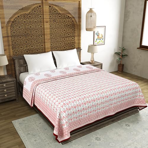 Image of BLOCKS OF INDIA 100% Cotton Dohar King Size Reversible Hand Block Printed Malmal Summer Dohar /Blanket (Color 4)