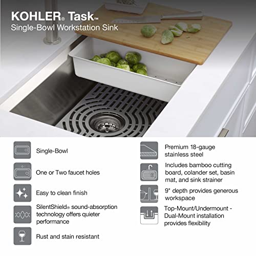 image for KOHLER Task Kitchen Sink, Stainless Steel Dual Mount Single Bowl, 27