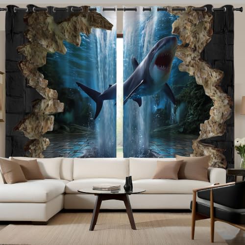 Rideau occultant requin cascade 3D | Double drapé isolant 140x245 cm
