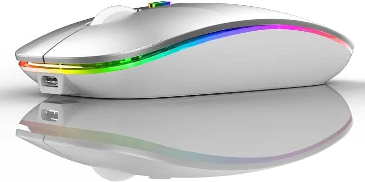 LED Bluetooth Mouse for MacBook Pro/Air/iMac/mac/iPad/iPad Pro - Wireless Mouse for MacBook Air/Pro/PC (Silver)