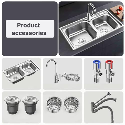 Évier de cuisine double cuve en acier inoxydable encastrable avec robinet