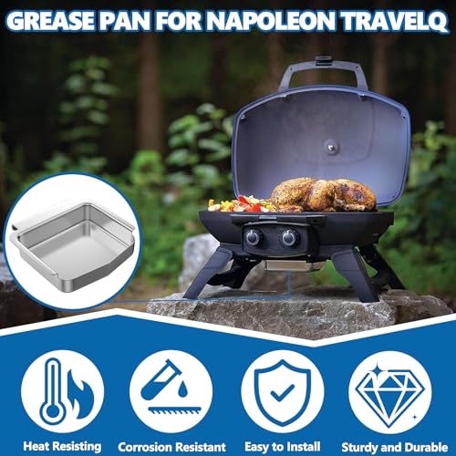 Image of SafBbcue Stainless Steel Grease Tray Replacement 62006 for Napoleon TravelQ 285 Series Grill | Fits Napoleon TravelQ 285 /TQ240 /TQ285X /PRO285 /PRO285X, Replaces 62006, Rust-proof, easy clean, durable, Dishwasher safe