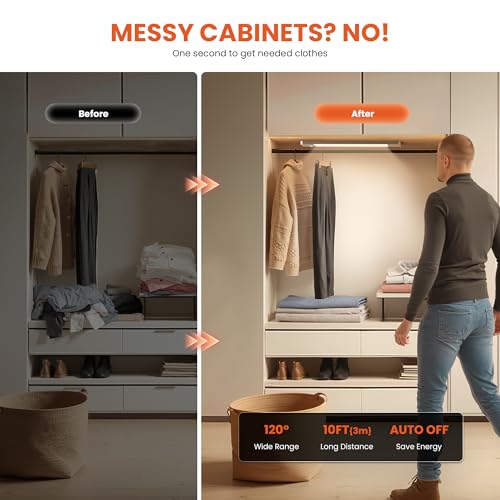 LROLTEF Luz Led Cocina Armario Sensor Movimiento 20CM 1100mAh 3 Colores Ajustables Sensor de Movimiento Interior Recargable Armario luz led Adhesiva Nocturna Para Inteligente Lamp Gabinete 2 Piezas - imagen 4