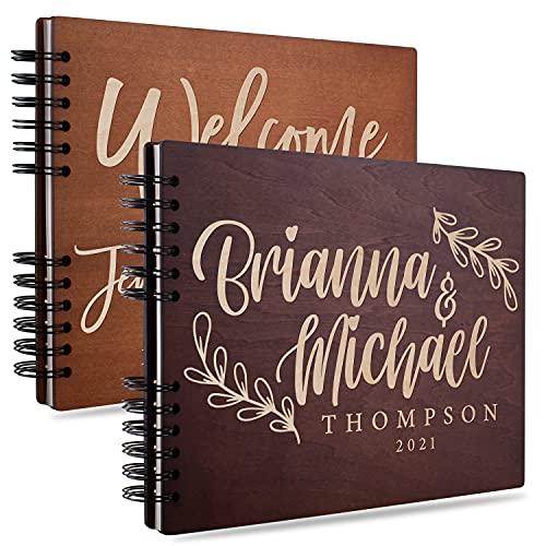USA Custom Gifts Personalized Wedding Guest Book, Large 11 X 8, 8 Designs & 5 Rustic Colors, Engraved Hard Cover, Rustic Wedding Registry Book with Name, Date