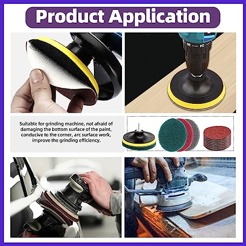 Swpeet 5 Zoll Sanding Discs Pad Assorments Set, 5 Zoll Hook and Loop Backing Pad mit 80 100 120 180 240 400 Grit Sanding Discs und 1/4 Zoll Schaft, Sandpapier Disc Kit für Bohrer Schleifer Rotary
