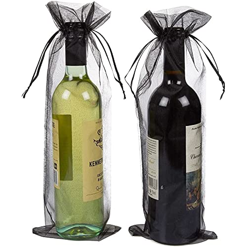 Juvale 24 Pack Wine Organza Bags - Satin Drawstring Organza Bags, Wine Wrapping Bags For Decoration, Storefront Display, Gift Bags, Party Favors, Black - 14.7 X 5.2 Inches #TOP1