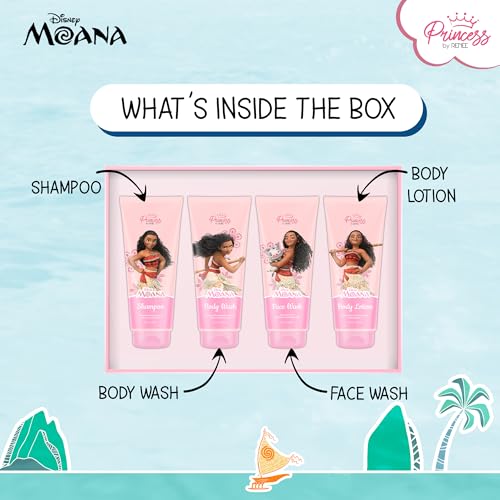 Image of Princess By RENEE Disney Moana Bath & Body Care Combo Set of 4 - Shampoo, Body Wash, Face Wash & Lotion l Soothing, Nourishing l Cruelty-Free l For Pre-Teen Girls