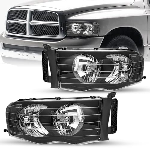 SOCKIR Headlight Assembly Compatible with 2002 2003 2004 2005 Dodge Ram 1500 and 03-05 Dodge Ram 2500/3500 Pickup OE Replacement Headlamp Black Housing