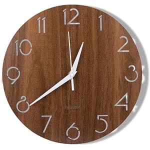 WUWEOT Wanduhr Holz 30,5 cm Küchenuhr Ohne Tickgeräusche Quartz Lautlos Wanduhr Landhausstil Wall Clock Wanduhr Schleichende Sekunde ohne Ticken Uhr Wand für Küche Zuhause Büro Wohnzimmer Dunkelbraun