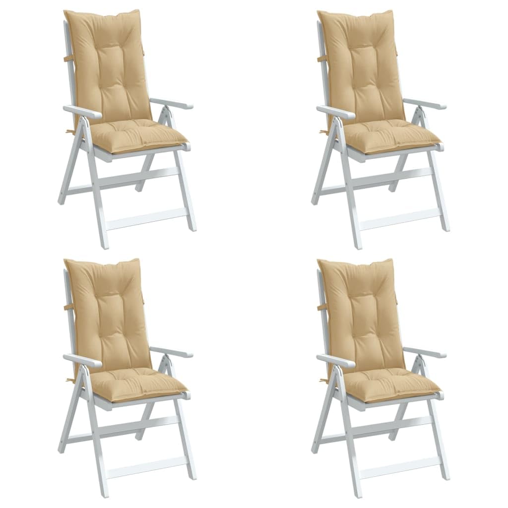 Cuscini sedia schiena alta beige mélange 120x50x7 cm tessuto poliestere imbottitura fibra cava PP 4 pezzi con laccetti elastici antiscivolo per giardino interno ufficio comfort ergonomico