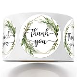 500 Chic Golden Greenery Frames Thank You Label Stickers, 1.5 Inch Circle Round Green Palm Leaves Wr