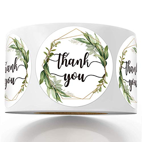 500 Chic Golden Greenery Frames Thank You Label Stickers, 1.5 Inch Circle Round Green Palm Leaves Wreath Thank You Stickers. #TOP17