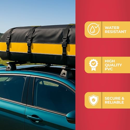 GADLANE Car Roof Bag - 20 Cubic Feet Waterproof Roof Box for Cars with/without Roof Rack, Anti-Slip Mat, 6 Sturdy Door Hooks, Combination Lock, Storage Bag, Durable 820D Material - For Travel (Yellow) - Image 3