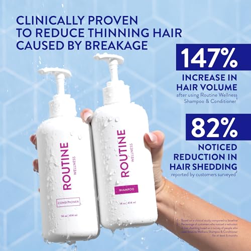 routine wellness anti-thinning shampoo and conditioner set for thinning hair - biotin dht blocker women amp men - color safe shampoo for hair loss amp healthier hair - rose hips pack of 2