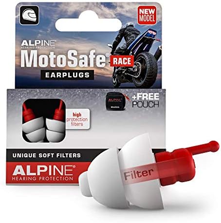Alpine MotoSafe Race Motorcycle Earplugs - Prevents Hearing Damage While Motorcycling and Traffic Still Audible - Comfortable Hypoallergenic Motorbike Earplugs - Reusable Earplugs, 1 Pair